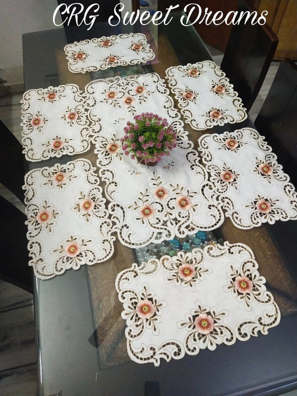 ROSALIA, Combo of Beautiful Design  Cut work Self Silk Embroidery Dining table Runner with Placemats-SARA001A
