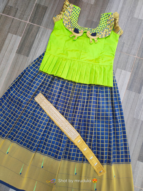 SANKRANTI SPECIAL SKIRT AND TOP WITH BELT FOR KIDS-SRISA001
