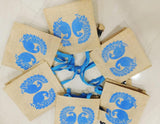 Set of 10 , Natural laminated Jute bag with contrast peacock print on it-MK001JB
