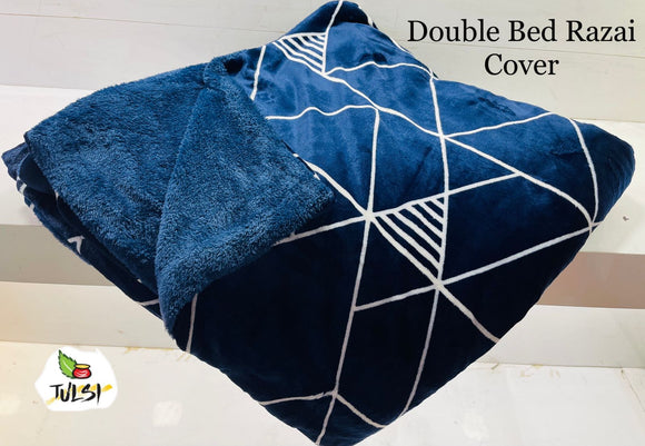 BLUE  TRIANGLE  DESIGN QUILTED BED COVERS FOR DOUBLE BED-PREETDBC001D