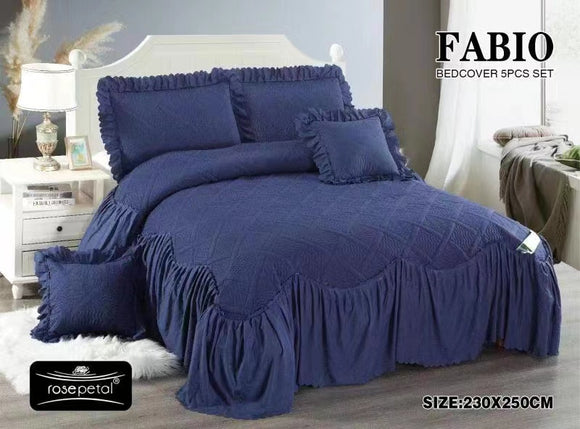 PRUSSIAN BLUE  SHADE , QUILTED KING SIZE BED COVER WITH 2 PILLOW COVERS AND CUSHION COVERS-PREET001FABPB