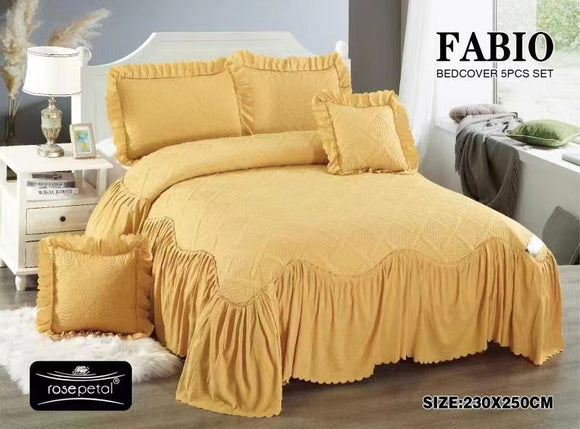 YELLOW  SHADE , QUILTED KING SIZE BED COVER WITH 2 PILLOW COVERS AND CUSHION COVERS-PREET001FABY