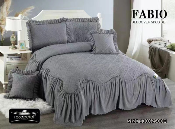 GREY   SHADE , QUILTED KING SIZE BED COVER WITH 2 PILLOW COVERS AND CUSHION COVERS-PREET001FABGR