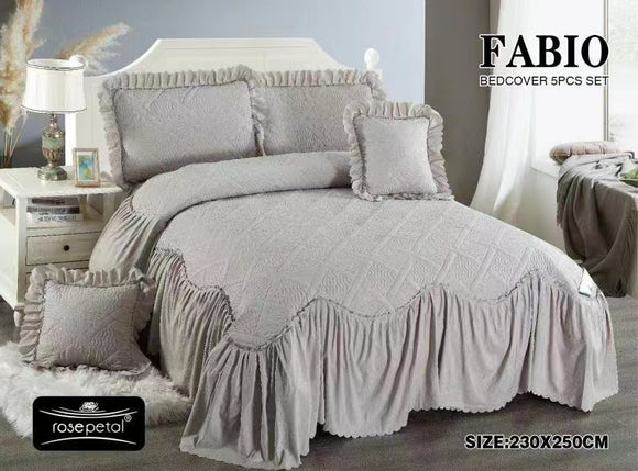 SILVER GREY SHADE , QUILTED KING SIZE BED COVER WITH 2 PILLOW COVERS AND CUSHION COVERS-PREET001FABSGR