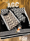 Premium cotton anarkali Mugal & zigzag print , crochet lace , dori belt & hand work on yoke paired with pant & cotton duppata-RG001BW