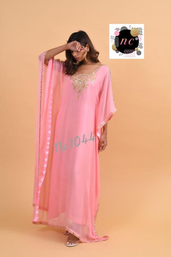 PINK  SHADE , NC DESIGNER AND EXCLUSIVE GEORGETTE  STITCHED KAFTAN FOR WOMEN -GARI001KP