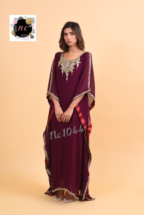 GRAPWINE SHADE , NC DESIGNER AND EXCLUSIVE GEORGETTE  STITCHED KAFTAN FOR WOMEN -GARI001KGW