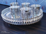 SHRAVAN , Full Set impressive  German silver washable tray with German silver set of 5 Glasses- SN001GT6S