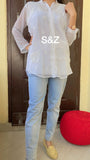 SUMMER SPECIAL  WHITE GEORGETTE  CHIKANKARI SHORT TOP FOR WOMEN -FOF001CSTW