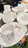 PREMIUM WHITE AND GOLDEN METALLIC DESIGN 6 CUPS & 6 DESSERT / SNACK PLATES-ANUB01BCSW