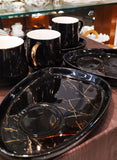 PREMIUM BLACK METALLIC DESIGN 6 CUPS & 6 DESSERT / SNACK PLATES-ANUB01BCS