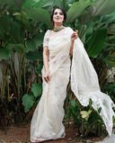 Exclusive Soft light Organza Saree  with all over  Heavy Thread and Pearl Work With Cut work Border -FOF001CWS