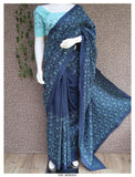 Blue Embroidered Dupion Silk Saree with Embroidered Contrast Blouse-KIA001DSSB