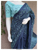 Blue Embroidered Dupion Silk Saree with Embroidered Contrast Blouse-KIA001DSSB