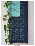 Blue Embroidered Dupion Silk Saree with Embroidered Contrast Blouse-KIA001DSSB