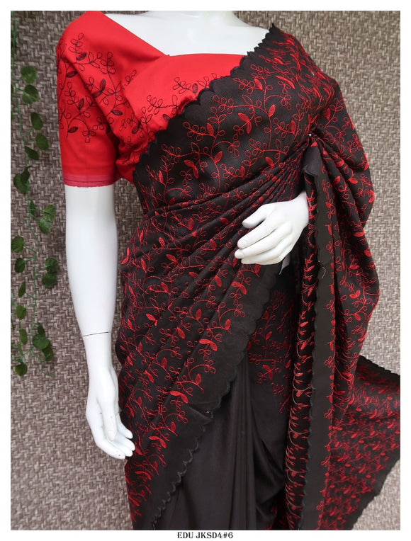 Embroidered Dupion Silk Saree with Embroidered Contrast Blouse-KIA001DSS
