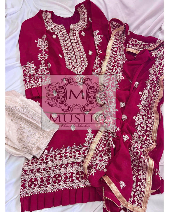 HEAVY FOX GEORGETTE EMBROIDERED SALWAR SUIT MATERIAL FOR WOMEN -FAOF001P