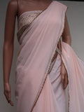 Plain Georgette Saree with Crochet Lace Border paired with Sequins  Woven Blouse piece-KIA001PS