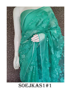 Agave Green Embroidered Organza Saree with Plain Blouse Piece -KIA001OZ