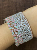 ZUFI PINK AND BLUE, Zircon diamond broad opening bracelet in rose gold and white gold finish-LR001RGWGPP