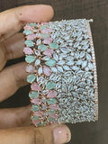 ZUFI PINK AND BLUE, Zircon diamond broad opening bracelet in rose gold and white gold finish-LR001RGWGPP