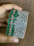 ZUFI  GREEN , Zircon diamond broad opening bracelet in rose gold and white gold finish-LR001RGWGG