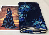 DEEP BLUE FLORAL PRINT GEORGETTE SAREE WITH MOTI LACE BORDERS -MAD001DB