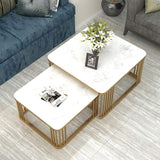 GOLDEN FINISH SQUARE NESTING TABLES WITH MARBLE TOP -ANUB001SQ