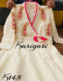 Premium Heavy Cotton Angrakha Pattern Anarkali Kurti with lining inside having schiffli detailing-SANWA001AK