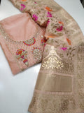 Embroidered Chanderi Top  with Zardozi, Gota Patti, & Pearl Work Salwar suit material for women -SANWA001SSP