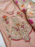 Embroidered Chanderi Top  with Zardozi, Gota Patti, & Pearl Work Salwar suit material for women -SANWA001SSP