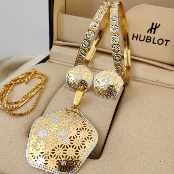 FARIDA, Beautiful Premium Quality Gold Plated Pendant Set With Beautiful Chain And Bangles Combo-PAL001JCB