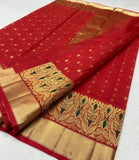PRIYANKA, AUTHENTIC PURE RED BRIDAL KATAN SILK SAREE FOR WOMEN -SHA001R