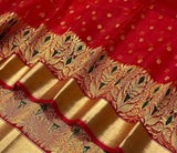 PRIYANKA, AUTHENTIC PURE RED BRIDAL KATAN SILK SAREE FOR WOMEN -SHA001R