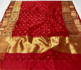 PRIYANKA, AUTHENTIC PURE RED BRIDAL KATAN SILK SAREE FOR WOMEN -SHA001R