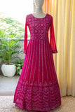 READY TO WEAR MAGENTA PINK GEORGETTE GOWN WITH DUPPATTA-RIDA001MP