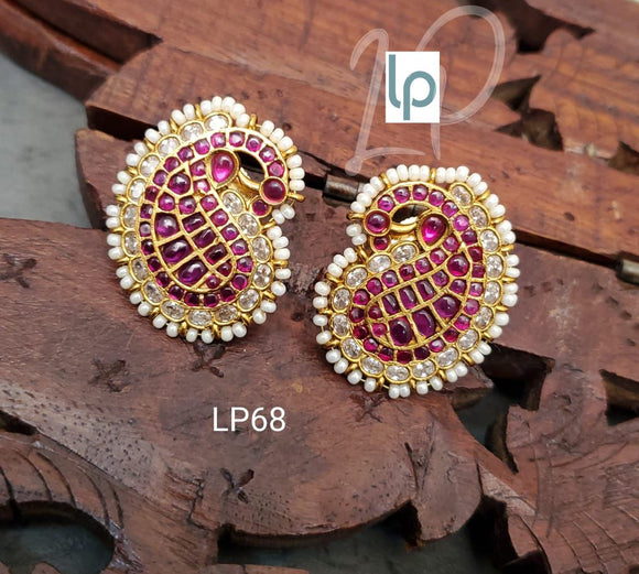 UJWALA , GOLD FINISH ELEGANT PAISLEY KEMP EARRINGS WITH PEARLS FOR WOMEN -PAL001EP