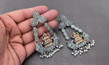 MAHALAKSHMI , ELEGANT DUAL TONE GERMAN SILVER LAKSHMI DESIGN EARRINGS FOR WOMEN -PAL001EE