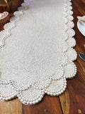 Pearl and Opaque off white Glass beads Table Runner, placemats and coaster-JAIN001TDS