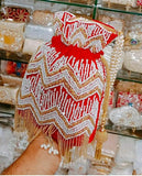 SET OF 10 , RED SHADE BEAD WORK ROYAL BISMILLAH HANDICRAFTS POTLI BAGS-BISMI001PBR