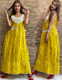 YELLOW ELEGANT SLEEVELESS COTTON MAXI DRESS FOR WOMEN -FAB001Y