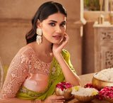 PARROT GREEN AND PINK SHADE  NIRMANA DESIGNER SAREE FOR WOMEN -NIRM001DSR