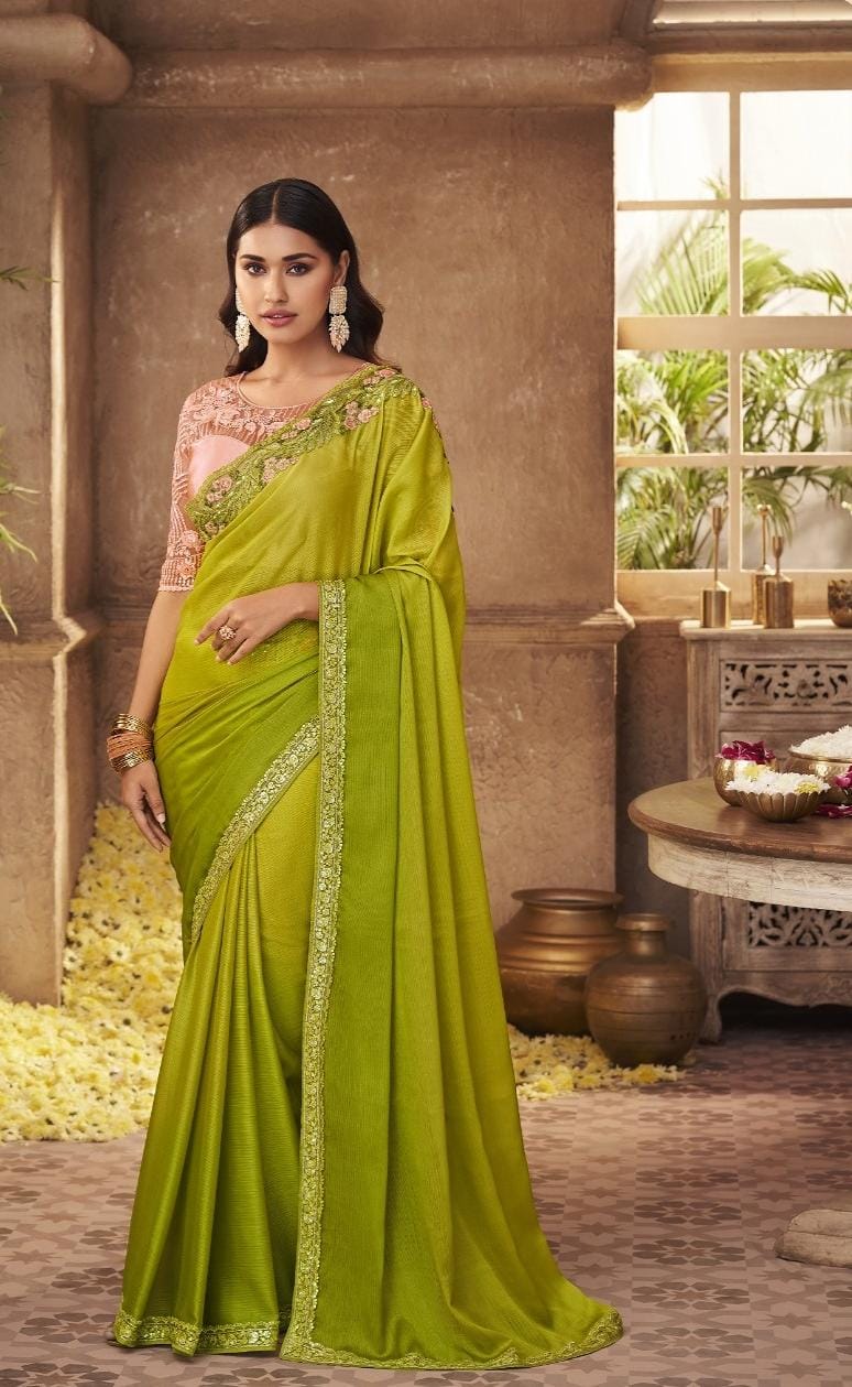 Yellow Parrot Green Saree Matching Jewellery Parrot Green Saree