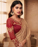 MAROON AND GOLDEN  COMBINATION NIRMANA DESIGNER SAREE FOR WOMEN -NIRM001DSC