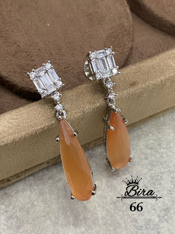 DESPINA, PLATINUM FINISH PEACH SHADE STONE EARRINGS FOR WOMEN -SANDY001SAP