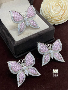 BABY PINK  ADONIS , BUTTERFLY DESIGN EARRINGS WITH ADJUSTABLE RING FOR WOMEN -SANDY001BC