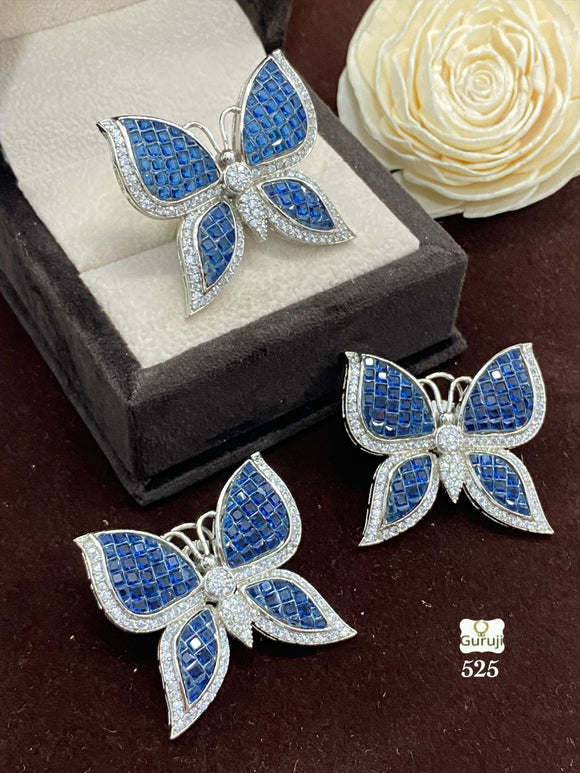 BLUE  ADONIS , BUTTERFLY DESIGN EARRINGS WITH ADJUSTABLE RING FOR WOMEN -SANDY001BB
