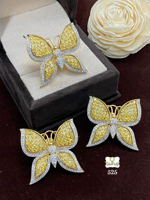 YELLOW ADONIS , BUTTERFLY DESIGN EARRINGS WITH ADJUSTABLE RING FOR WOMEN -SANDY001BD