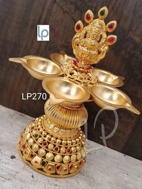 URVASHI, GOLD FINISH ELEGANT LAKSHMI LAMP WITH STONE WORK -LR001LL
