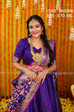 HOT BLUE BANARASI SILK LEHENGA CHOLI WITH DUPATTA FOR WOMEN-GARI001HB